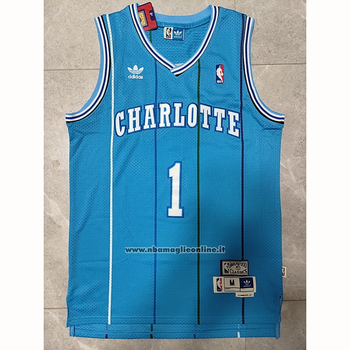 Maglia Charlotte Hornets Muggsy Bogues #1 Throwback Blu